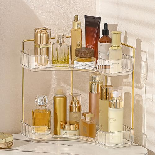 Aveniee Corner Bathroom Counter Organizer, Bathroom Countertop Shelf Makeup Organizer for Vanity Perfume Tray for Corner Storage (2 Tiers, White) - color: Pearl White, size: 2 Tier