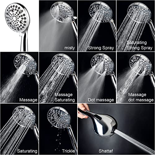 Shower Head with Handheld,High Pressure 10 Spray Modes Showerhead,Chrome | 4.7”Detachable Showerhead Set with 5ft Hose, Adjustable Bracket and Built-in Power Wash to Clean Tub, Tile & Pets - Chrome - color: Polished Chrome