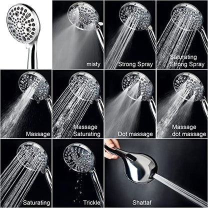 Shower Head with Handheld,High Pressure 10 Spray Modes Showerhead,Chrome | 4.7”Detachable Showerhead Set with 5ft Hose, Adjustable Bracket and Built-in Power Wash to Clean Tub, Tile & Pets - Chrome - color: Polished Chrome