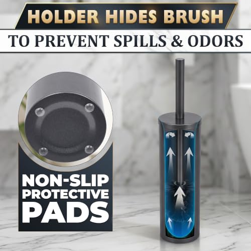 Stainless Steel Toilet Brush and Holder Set, Splash Guard (Graphite) | Toilet Bowl Brush and Holder, Removable Inner Bowl, Dense Bristles, Long Handle, Scratch Resistant, for Modern Bathrooms - color: Graphite