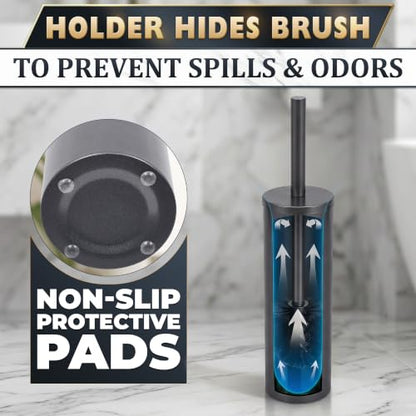 Stainless Steel Toilet Brush and Holder Set, Splash Guard (Graphite) | Toilet Bowl Brush and Holder, Removable Inner Bowl, Dense Bristles, Long Handle, Scratch Resistant, for Modern Bathrooms - color: Graphite