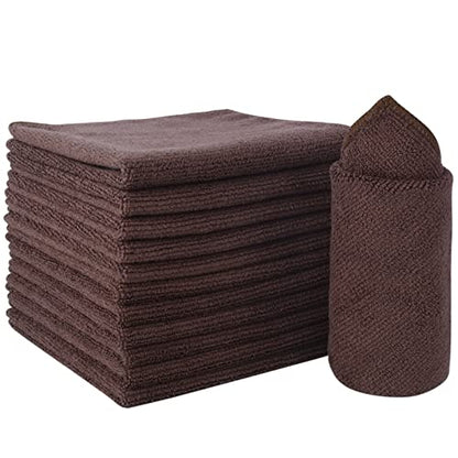 Microfiber Dish Cloth Kitchen Cleaning Cloth 12x12In 12 Pack Brown | Absorbent, No Streak, Dish Rags, Lens, Cloths - color: Dark Brown