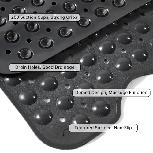 Tree Bud Bathtub Mats for Shower Tub Non-Slip Bath Mat 39 x 16 Inch Extra Long Shower Mat, Bath Tub Mat for Bathroom with Machine Washable, BPA Free for Kids (Black) - color: Black