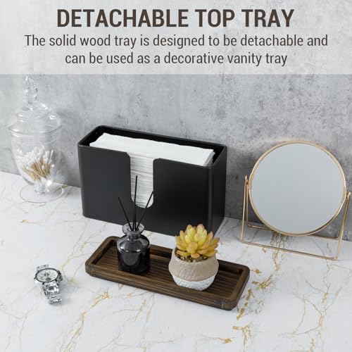 MyGift Wall Mounted Deluxe Black Metal Folded Commercial Paper Towel Holders with Burnt Solid Wood Tray Lids, Hanging Trifold Multifold Z Fold Disposable Napkin Dispensers, 11 & 10 Inch, 2 Piece Set - color: Burnt Wood & Black Metal