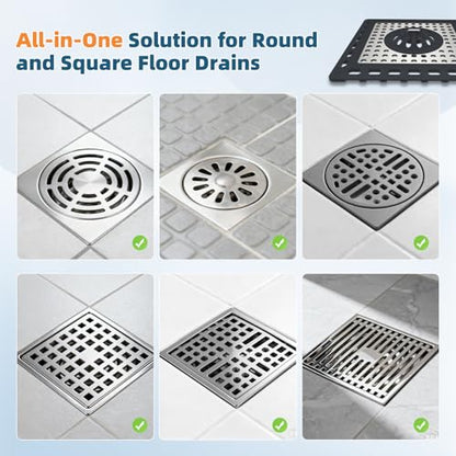 Hibbent Upgraded Shower Drain Hair Catcher for Bathroom Floor 4" Drain, Anti-Clogging Shower Drain Cover, Stainless Steel & Silicone Drain Strainer with Handle, Shower Drain Protector, Dark Grey - color: 4' Dark Grey