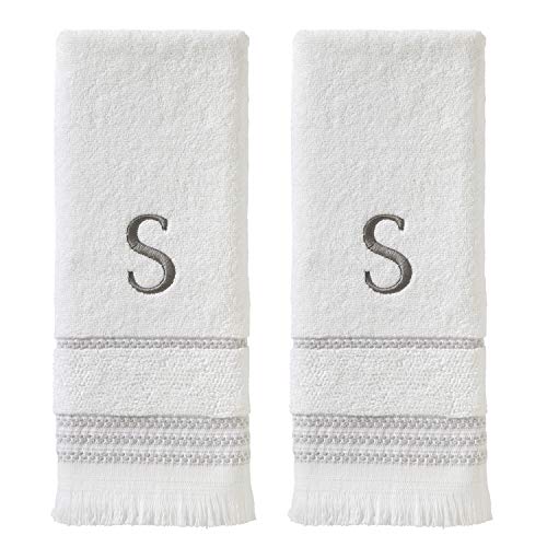SKL Home Casual Monogram Hand Towel Set, S, 16x26, White 2 Count - color: Casual Monogram Hand Towel Set, size: Hand Towel Set, style: S