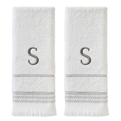 SKL Home Casual Monogram Hand Towel Set, S, 16x26, White 2 Count - color: Casual Monogram Hand Towel Set, size: Hand Towel Set, style: S