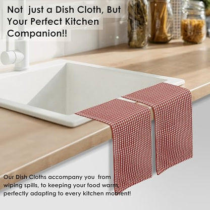 12 Pack Dual Tone Reversible Waffle Weave Dish Cloth, 12x12 Inch, 100% Cotton, Absorbent Dishcloth Set, Quick Drying, Durable for Cleaning, Wiping, Machine Washable, Rust - color: Rust