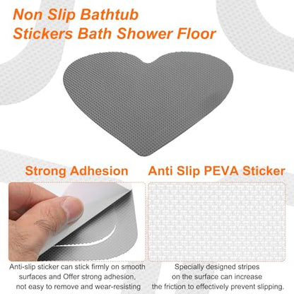 HARFINGTON 24pcs Non Slip Bathtub Stickers Bath Shower Floor 4" Anti-Slip Adhesive Sticker Tape Heart Style Decals with Scraper for Bathroom Kitchen Bathtub Treads Stairs, Gray - color: Gray