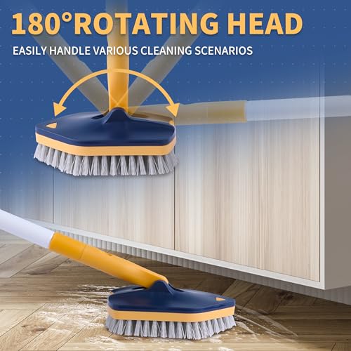 BOOMJOY Tub Scrubber with Long Handle, 58" Extendable 3 in 1 Tub Cleaner Brush with Long Handle, No Scratch Shower Cleaning Brush for Bathtub, Bathroom Ceilings, Toilet, Kitchen, Floor - color: Blue