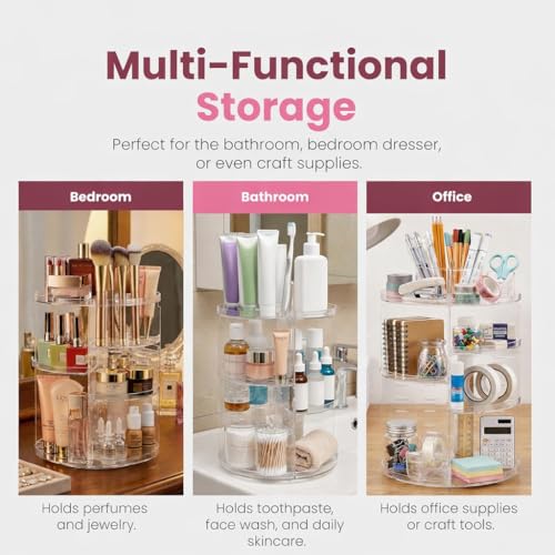 Masirs 360 Rotating Makeup Organizer Countertop, Adjustable Shelf, Clear | 360-Degree Rotating Makeup Organizer, Adjustable Shelf Height, Cosmetic Perfume Skincare Storage, Vanity Countertop, Clear - color: Clear