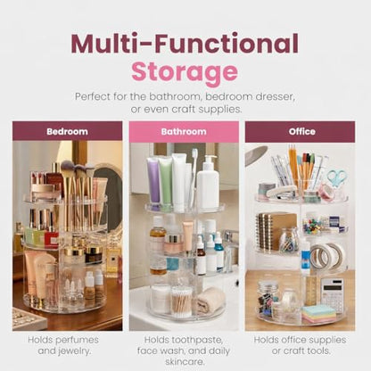 Masirs 360 Rotating Makeup Organizer Countertop, Adjustable Shelf, Clear | 360-Degree Rotating Makeup Organizer, Adjustable Shelf Height, Cosmetic Perfume Skincare Storage, Vanity Countertop, Clear - color: Clear