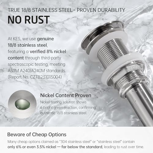 KES Bathroom Sink Drain Without Overflow Vessel Sink Lavatory Vanity Pop Up Drain Stopper Brushed Nickel Finish for 1.6"-1.9" Sink Hole, Brass and Stainless Steel, S2008D-BN - color: Brushed Nickel, style: NO Overflow, 1 Pack