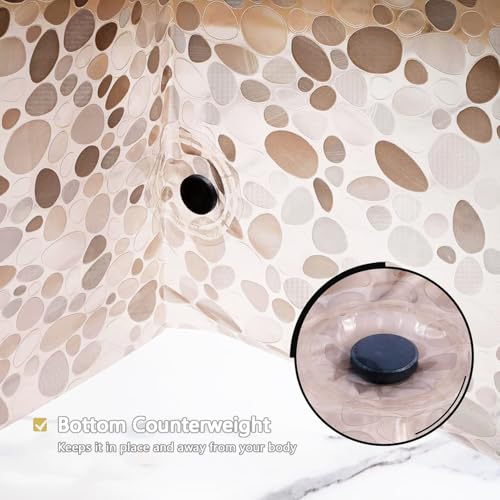 Shower Curtain Liner, Waterproof EVA 3D Shower Curtains with Duty Heavy Bottom Magnets and Rust Proof Grommets, Weighted Shower Liner for Shower Stall, Bathtubs - color: Brown Pebble, size: 72"W x 78"L (Pack of 1)