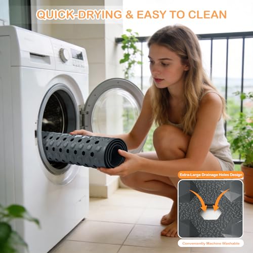 Yimobra Bathtub Mat Non Slip, 27.5"X15.5" Machine Washable Shower Floor Mat, Soft on Feet, Bathmat with Drain Holes and Suction Cups, Bathroom Essentials, Dark Grey - color: Dark Grey, size: 27.5 X 15.5 Inch