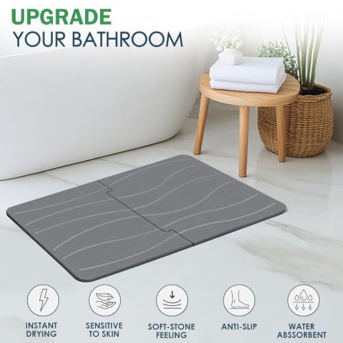 Extra Large Stone Bath Mat 32 x 20, Non Slip Quick Dry Diatomite, Dark Gray | Super absorbent surface, easy-care finish, includes non-slip pad, bathroom and dish-drying use - color: Extra Large Dark Gray