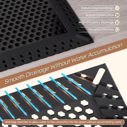 Square Shower Drain Hair Catcher, Drain Cover, Not Moving, 4 inch | 304 Stainless Steel and TPE Material/ Efficient Drainage / Easy Clean / Anti-Clogging / Fits Bathroom Hair Catcher for Shower - color: Matte Black, size: 4 inch