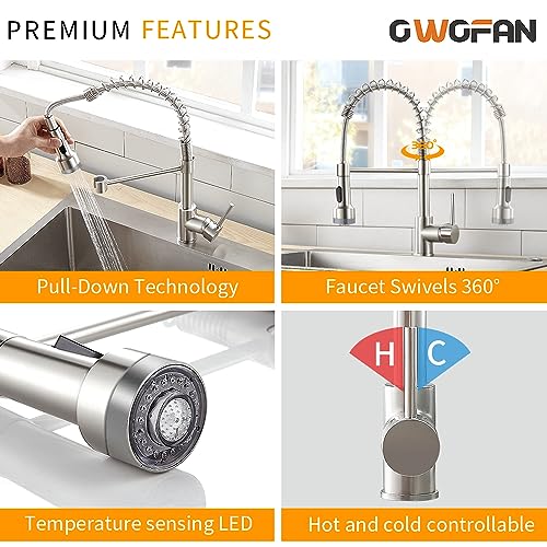 Kitchen Faucet with Pull Down LED Light Sprayer Brushed Nickel | Stainless Steel NSF Certified,1 Handle Faucet,Farmhouse Camper Laundry Utility Rv Wet Bar Sinks,Deck Plate 1,3 Hole - color: B - Brushed Nickel