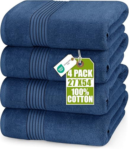 Utopia Towels Luxurious Bath Towels Set, 27x54 in, 4 Pack, Soft, Navy | Soft Luxurious Ring Spun Cotton Bath Towels - Lightweight, Highly Absorbent, Quick-Drying, Ideal for Daily Use - color: Navy