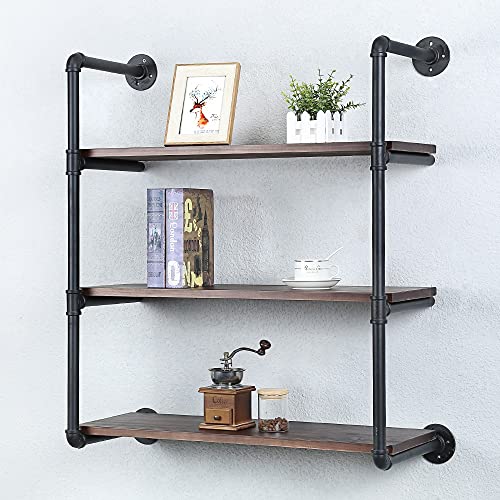 Industrial Pipe Shelves With Wood Planks,Rustic Pipe Shelving Wall Shelf | Metal Pipe Solid Pine Wood,Easy to Assemble,Wooden Board Thickness 0.78 In,For Bar Farmhouse Kitchen Office Bathroom,Bedroom - color: 3-layer, size: 30in