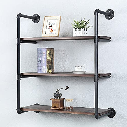 Industrial Pipe Shelves With Wood Planks,Rustic Pipe Shelving Wall Shelf | Metal Pipe Solid Pine Wood,Easy to Assemble,Wooden Board Thickness 0.78 In,For Bar Farmhouse Kitchen Office Bathroom,Bedroom - color: 3-layer, size: 30in