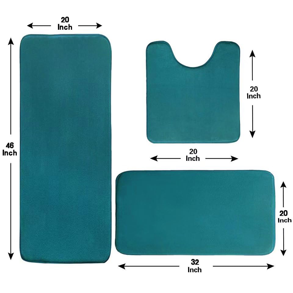 Madeals Long Memory Foam Bathroom Rug Set 5 Piece with Toilet Lid Cover and Tank Cover Set Teal Blue - color: Teal Blue, size: 20"x46"/20"x32"/Contour/Lid Cover/Tank Cover