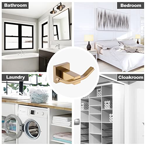 WOWOW Towel Hooks for Bathrooms Gold, SUS304 Stainless Steel Coat Hook, Bathroom Robe Towel Holder, Heavy Duty Robe Hooks, Bathroom Double Towel Hooks for Coats, sponges, Wall Mount - color: Brushed Gold