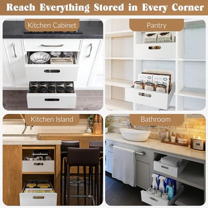 HBL' 1 Pack | 21" Deep Pull Out Cabinet Organizer Adhesive, 12-Inch Wide Sturdy Carbon Steel Roll-Out Drawers, Designed for Frameless Cabinets, Slide-Out Shelves for Pantry. - size: 21"D x 12.0"W x 3.1"H