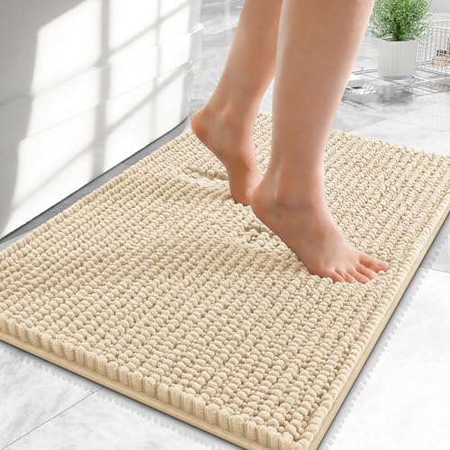 OLANLY Thick Chenille Small Bathroom Rugs 24x16, Absorbent Bath Mat, Beige | Soft Bath Rugs, Rubber Backing, Machine Wash Dry, Bath Mats for Bathroom, Tub and Shower, Home Decor Accessories - color: Beige, size: 24" X 16"