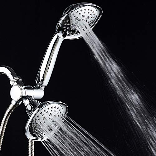 AquaDance Luxury Square 48-setting High-Pressure Dual Head/Handheld Shower Spa Combo. Extra-Long 72" Stainless Steel Hose, 3-way Flow Diverter, All-Chrome Finish. - color: Chrome
