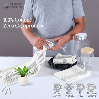 Grey and White Cotton Kitchen Towels 3 Pack, 16x26 Inch, Waffle Weave, Quick Dry, Absorbent, Durable Dish Towels for Drying, Cleaning, Cooking, Daily Kitchen Use - color: Light Grey, style: 3 Pack