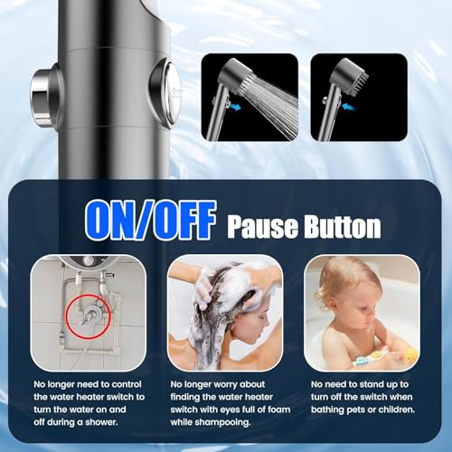 Filtered Shower Head with Handheld,2 Filters,High Pressure Shower Heads | ON/OFF Switch,4 Spray,Built-in Power Wash,Detachable Showerhead,Silicone Massage Brush,Remove Chlorine,Water Softener