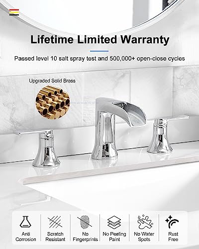 Chrome Bathroom Faucet, 2 Handles Brass Widespread Waterfall Faucet for Bathroom Sink, 4-10 Inch Sink Faucet Bathroom 3 Hole, Farmhouse RV Restroom Vanity Faucet with Pop Up Drain & Water Hoses - color: Chrome, style: WITH Pop Up Drain