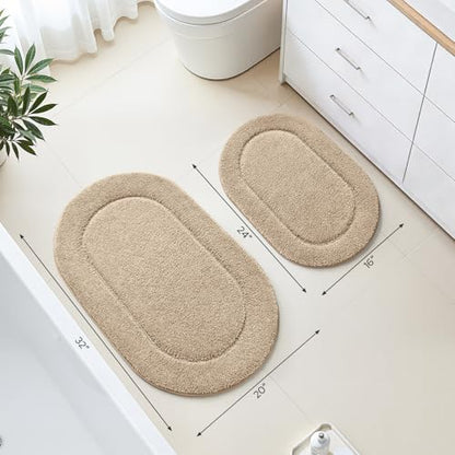 HOMEIDEAS Bathroom Rugs Sets 2 Piece, Soft Bathroom Mats and Absorbent Microfiber Machine Washable Bath Mats for Shower Room, Bathtub, Kitchen (20" x 32" + 16" x 24", Beige) - color: Beige