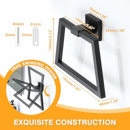 Alise Hand Towel Holder for Bathroom Wall Mounted,Matte Black | Trapezoid Bath Towel Ring Towel Rack for Bathroom Kitchen Walls,SUS304 Stainless Steel Towel Hanger for Bathroom - color: Matte Black