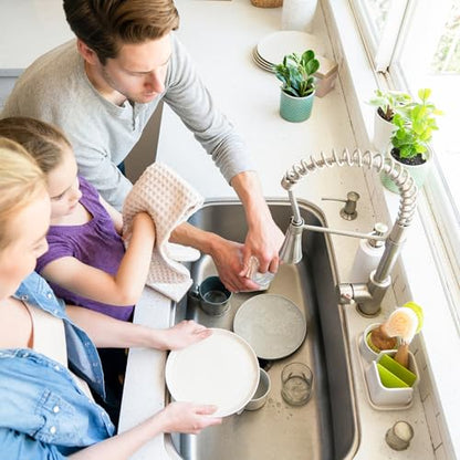 Full Circle Stash, Ceramic Kitchen Sink Caddy, Stylish Modular Sponge Holder & Dish Brush Organizer, Green and White, 11" - color: Green and White