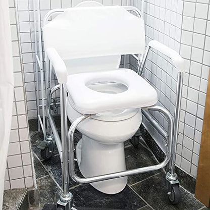 DMI Rolling Shower Chair, Commode, Transport Chair, FSA Eligible, Rolling Bathroom Wheelchair for Handicap, Elderly, Injured or Disabled, 250 Lb. Weight Capacity, Aluminum Frame, White