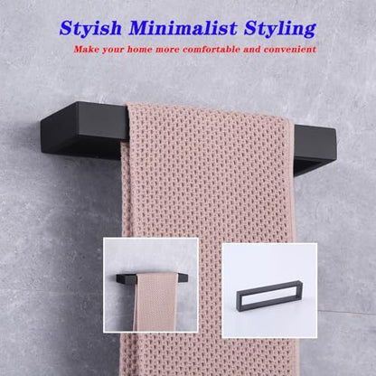 GERZWY Modern Black Towel Holder SUS304 Stainless Steel Towel Hanger Towel Ring for Bathroom Lavatory Wall Mount Contemporary Style HG1706-BK - color: Black