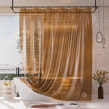 AmazerBath Shower Curtain Liner, 100% EVA Soft Clear Amber Heavy Duty Shower Curtain and Liner 2-in-1, 72x72 Luxury Plastic Weighted Bathroom Shower Liner, 12 Rustproof Grommets & 3 Heavyweight Stones - color: Rainbow Caramel Latte, size: 72"W x 72"L (Pac