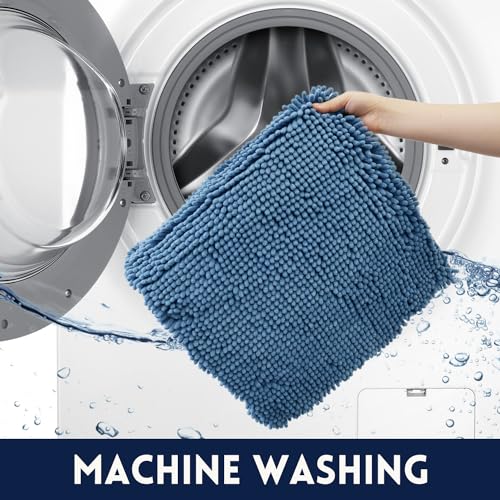 Bathroom Rugs Chenille, Extra Thick and Absorbent, Non-Slip, Machine Washable, Dry Quckily, Soft Cozy Plush, Used Under Shower Bathtub and Sink, Bath mat Sets Fog Blue - color: Denim Blue, size: 20 x 32 inch + 20 x 20 inch (U-Shape)