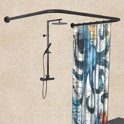 U Shaped Shower Curtain Rod (Both sides: 31.5"-47", Middle: 34.7"-43") Adjustable Genuine 304 Stainless Bathroom Bathtub Shower Curtain Rod Rack with 12 Shower Curtain Rings - Black - color: U Shaped Black, Length on both sides: 31.5"-47",Middle width:34.