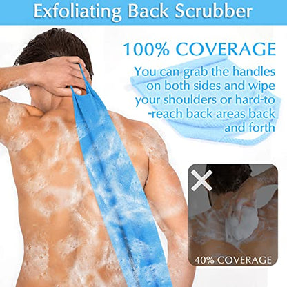 Anezus Exfoliating Back Scrubber Bath Gloves Set, Exfoliating Shower Towel with Shower Gloves for Body Scrub, Back Cleaner Wash Gloves to Remove Dead Skin (Blue) - color: Blue
