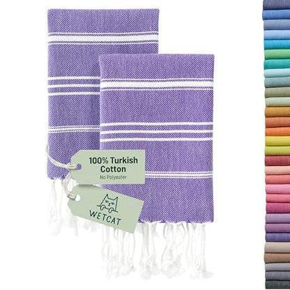 WETCAT Turkish Hand Towels with Hanging Loop, Set of 2 (20" x 30") 100% Turkish Cotton, Pre-Washed, Quick Drying, for Kitchen or Bathroom - Dark Purple - color: Dark Purple