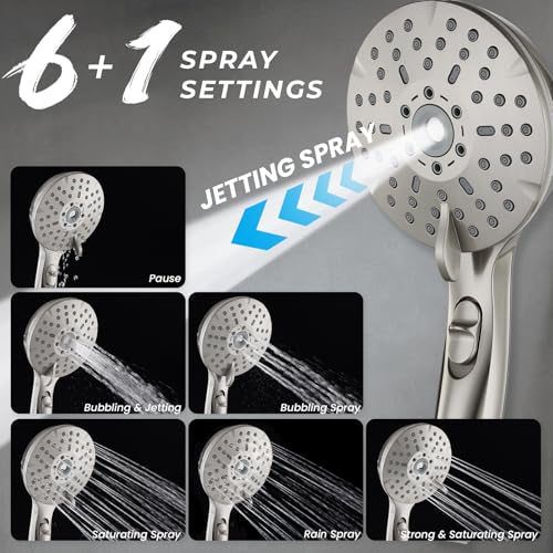 Dual Shower Head Combo, 8'' High Pressure Rain Shower Head with Handheld Spray, 6+1 Spray Settings Handheld Showerhead, Height Adjustable, One-touch Pause Button, Brushed Nickel - color: Brushed Nickel