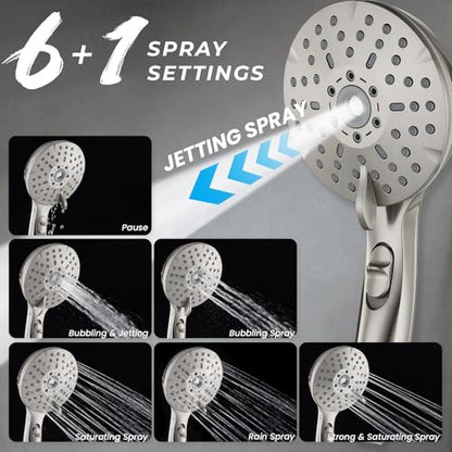 Dual Shower Head Combo, 8'' High Pressure Rain Shower Head with Handheld Spray, 6+1 Spray Settings Handheld Showerhead, Height Adjustable, One-touch Pause Button, Brushed Nickel - color: Brushed Nickel