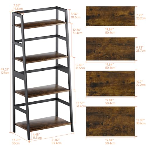 HITNET Ladder Shelf, 4 Tier Bookshelf with Bamboo Frame, Freestanding Bathroom Storage Shelving Unit for Living Room, Home Office, Bedroom, Rustic Brown and Black - color: Rustic Brown and Black