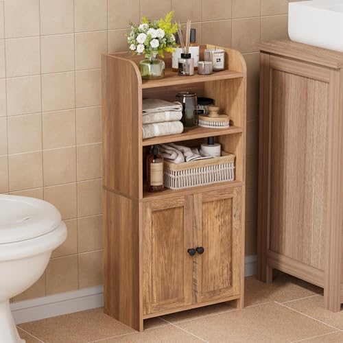 Homhedy Small Bathroom Storage Cabinet, Toilet Paper Storage Cabinet | Bathroom Floor Cabinet with Doors and Shelves, Bathroom Organizers for Small Spaces, 7.9"D x 14.6"W x 31"H, Rustic Walnut - color: Rustic Walnut, size: 7.9"D x 14.6"W x 31"H
