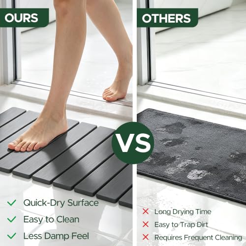 Foldable Stone Bath Mat 60x39cm | Quick-Dry Diatomaceous Earth Bath Rug with PVC Anti-Slip Base | Bathroom, Kitchen, Pet-Friendly Water Absorbent Mat - color: Grey