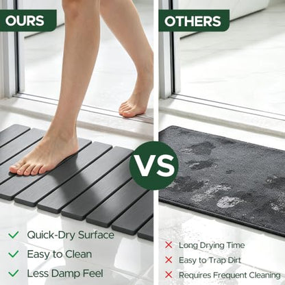 Foldable Stone Bath Mat 60x39cm | Quick-Dry Diatomaceous Earth Bath Rug with PVC Anti-Slip Base | Bathroom, Kitchen, Pet-Friendly Water Absorbent Mat - color: Grey