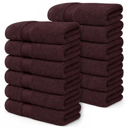 100% Cotton Hand Towels 18x28 Inches, 600 GSM, Soft & Absorbent, Set of 12, Brown - color: Brown, size: Hand Towel Set of 12